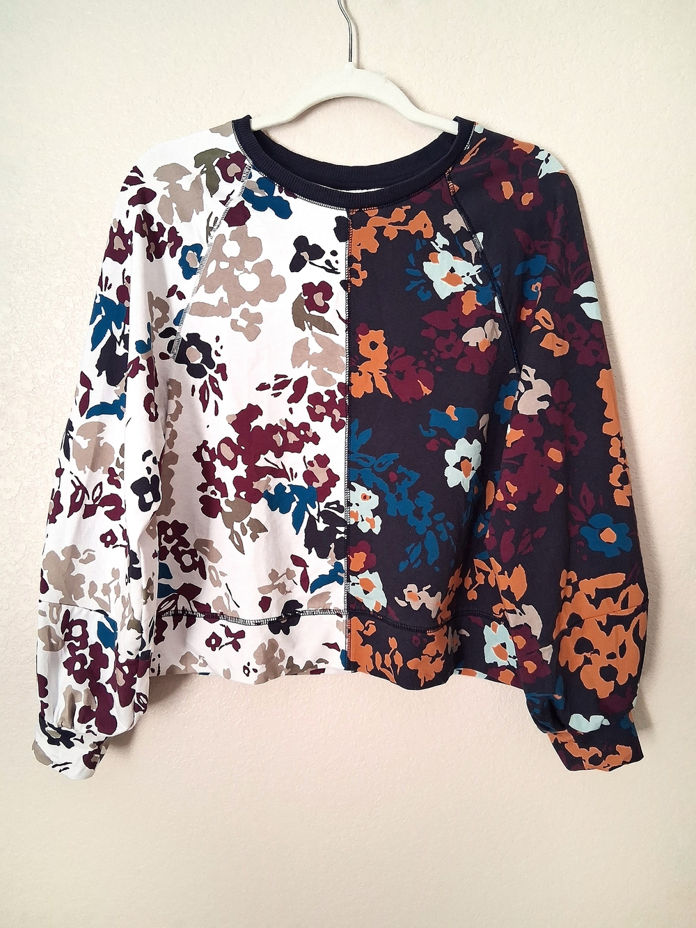 Anthropologie Maeve Floral Split-Panel Puff Sleeved Sweatshirt Women's Sz Small